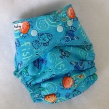 One Size Hybrid Fitted Diaper in 'FishyFishy' - Free Shipping!