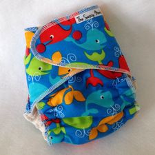 One Size Hybrid Fitted Diaper in 'A Whale of a Tale" - Free Shipping!