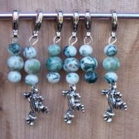 Tree Frogs <br>Stitch Markers<br>Tree Agate<br>(Set of 6)