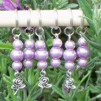 Pearl Lavender Rose Garden<br>Stitch Markers<br>Set of 6<br>100% Free Drawing<br>Crochet Only