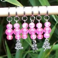 Pink Rose Garden<br>Stitch Markers<br>Set of 6<br>Crochet<br>FFS