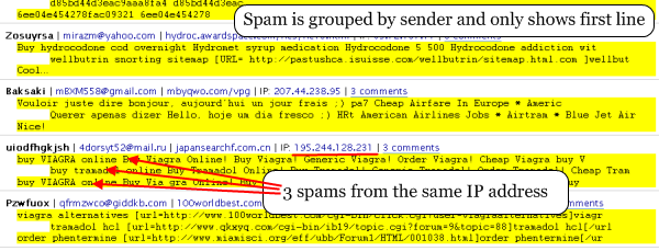 Spam is compressed - only the first line