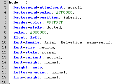 Contoh Syntax CSS Contoh syntax CSS. Image from photobucket