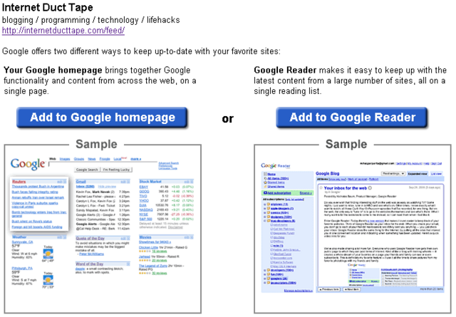 one click subscribe with google reader