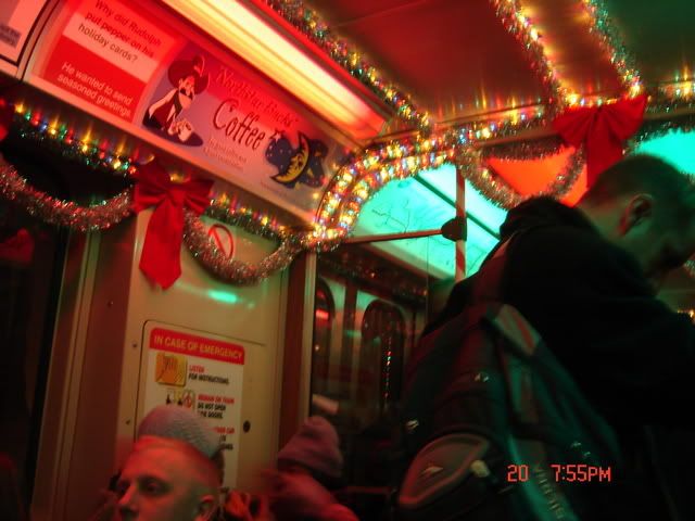 Part of the inside of a car on the Holiday Train