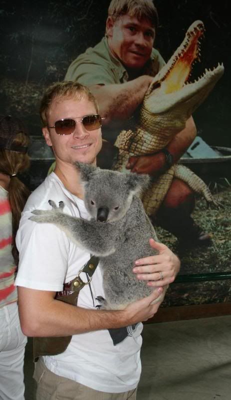 Brian at the Australia Zoo with a cuddly koala Feb 2008